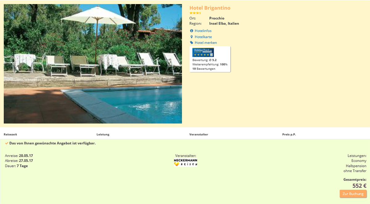 Reiseangebot Brigantino/Elba (Screenshot vom 15.05.2017, 9.00)